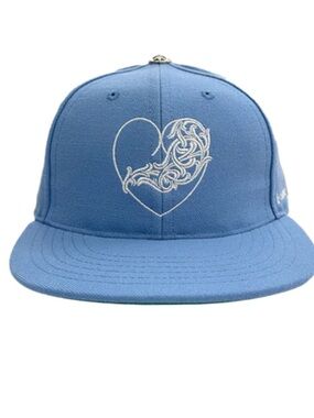 AUTHENTIC Chrome Hearts x Drake “Love You” Blue FITTED 7 5/8 Hat w/ white heart.